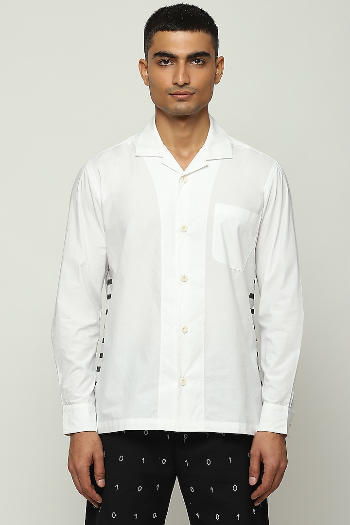 Ivory Cotton Poplin Block Printed Shirt by Abraham & Thakore Men