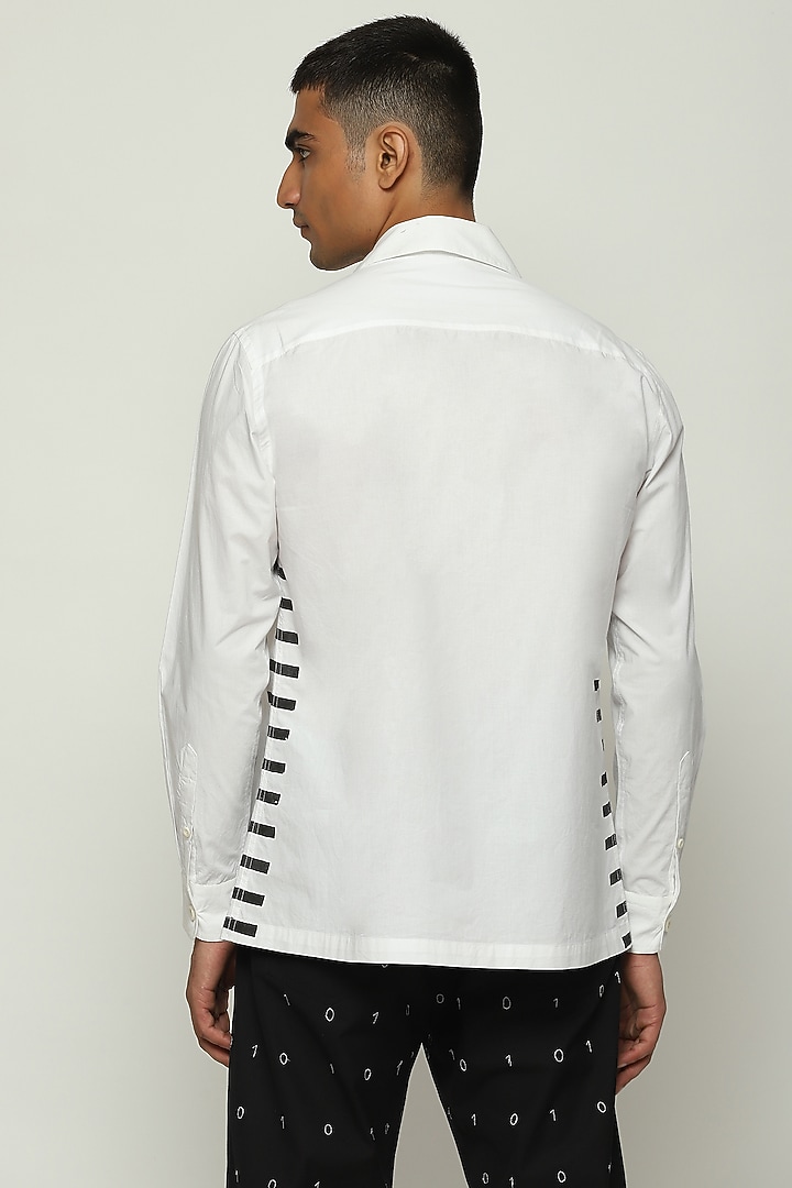 Ivory Cotton Poplin Block Printed Party Wear Shirt by Abraham & Thakore Men at Pernia's Pop Up Shop