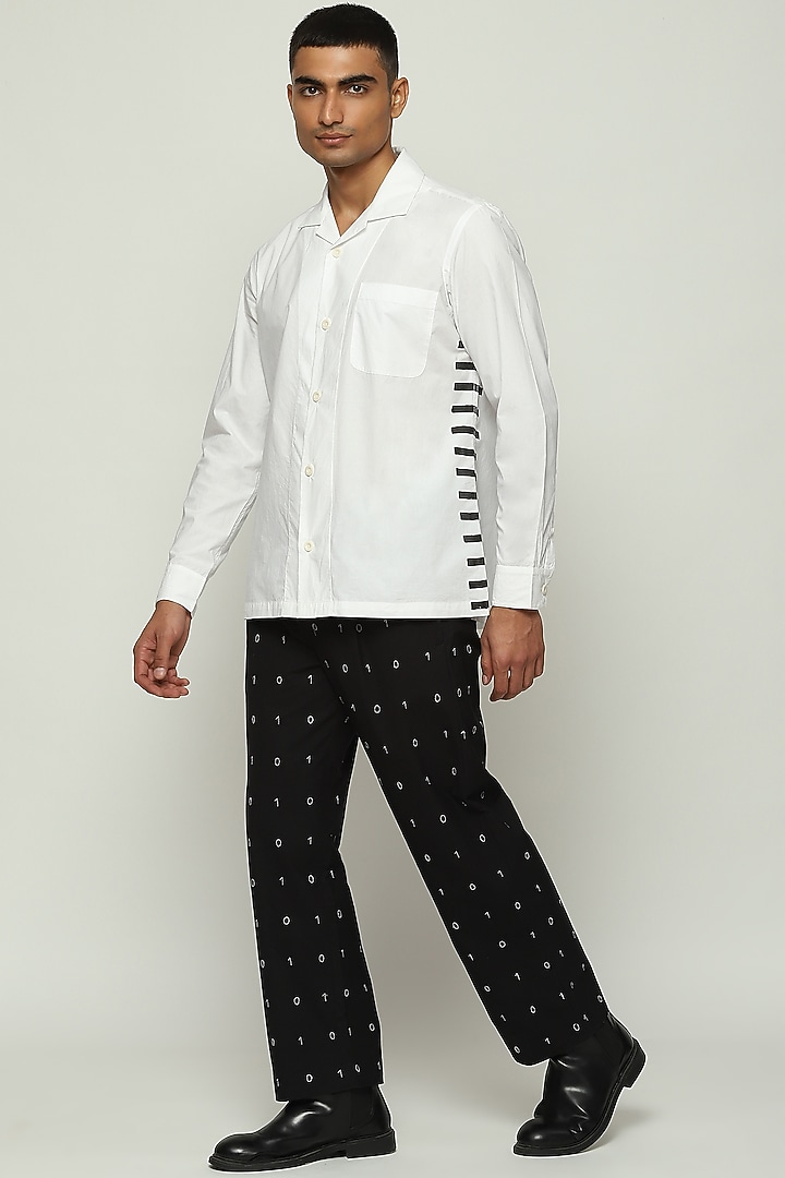 Ivory Cotton Poplin Block Printed Party Wear Shirt by Abraham & Thakore Men at Pernia's Pop Up Shop