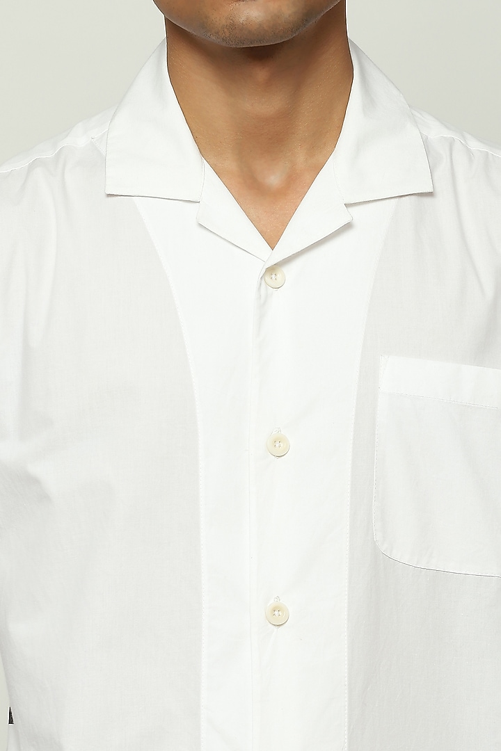 Ivory Cotton Poplin Block Printed Party Wear Shirt by Abraham & Thakore Men at Pernia's Pop Up Shop