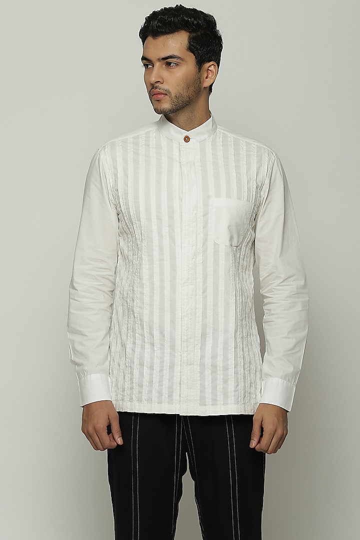 Ivory Cotton Poplin Shirt by Abraham & Thakore Men