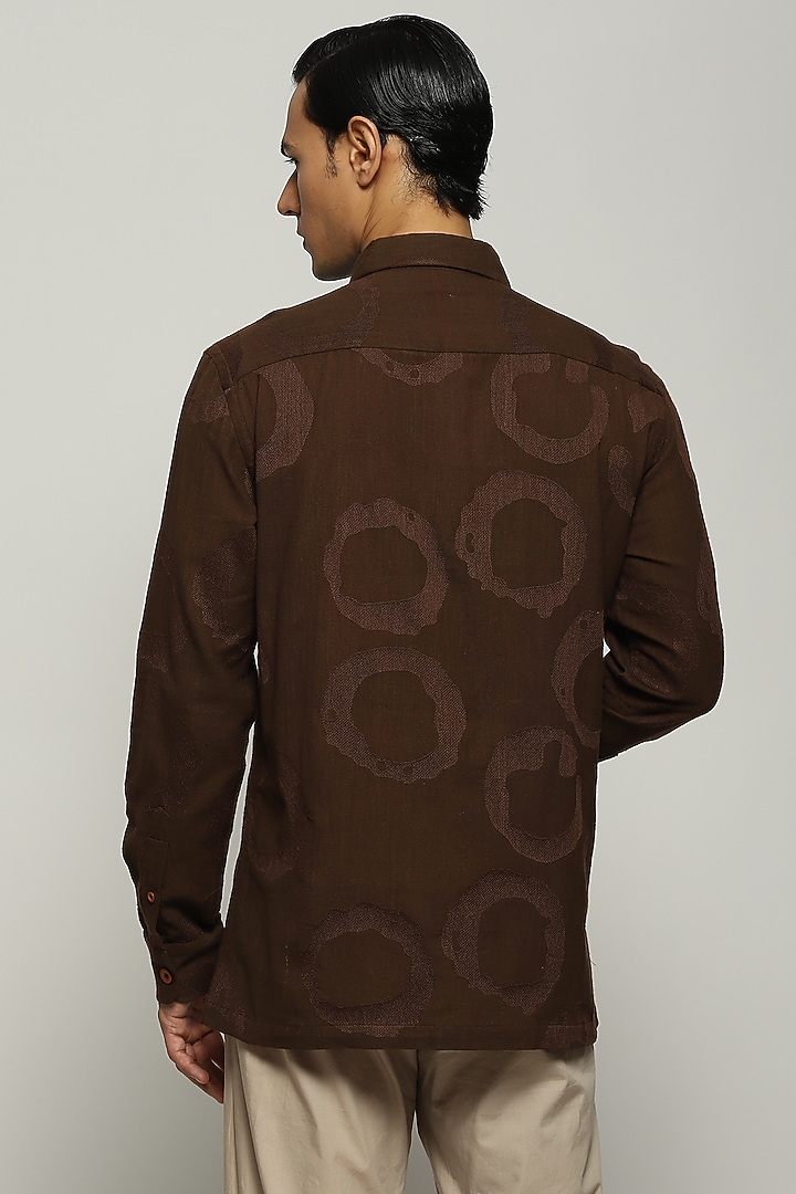 Chocolate Brown Cotton Embroidered Party Wear Shirt by Abraham & Thakore Men at Pernia's Pop Up Shop