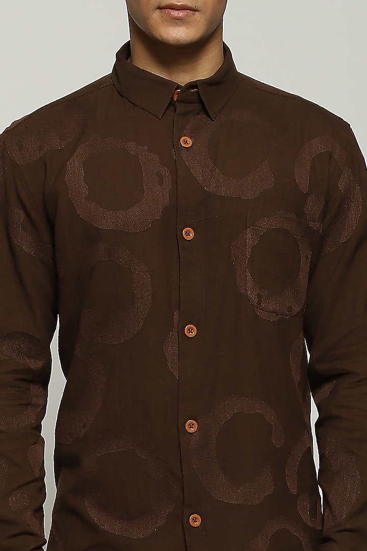 Chocolate Brown Cotton Embroidered Party Wear Shirt by Abraham & Thakore Men at Pernia's Pop Up Shop