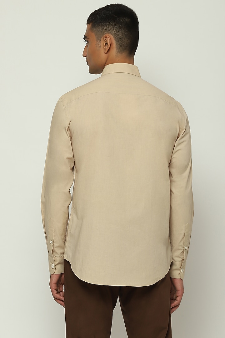 Ecru & White Cotton Hand Block Printed Party Wear Shirt by Abraham & Thakore Men at Pernia's Pop Up Shop