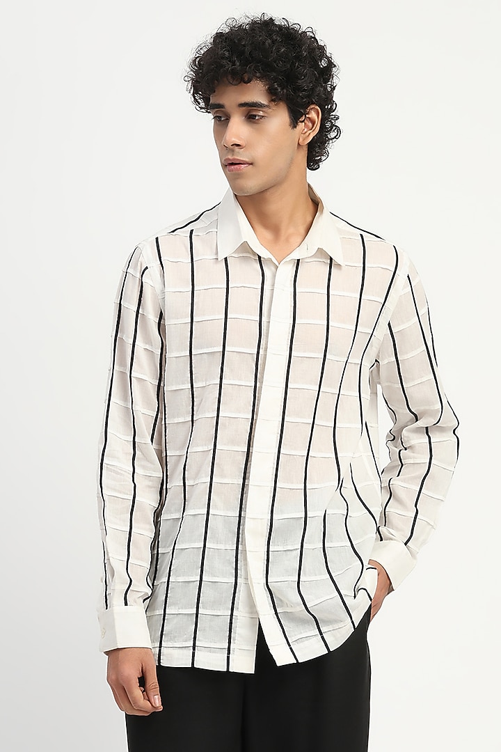 Ivory Cambric Cotton Party Wear Shirt by Abraham & Thakore Men at Pernia's Pop Up Shop