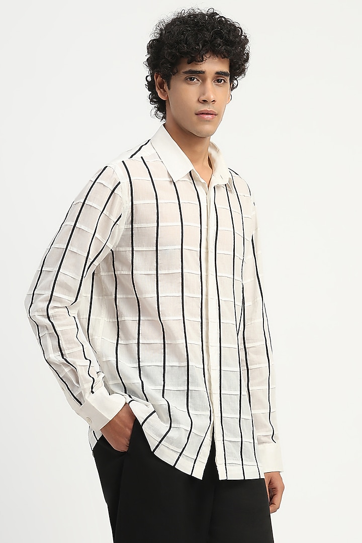 Ivory Cambric Cotton Party Wear Shirt by Abraham & Thakore Men at Pernia's Pop Up Shop