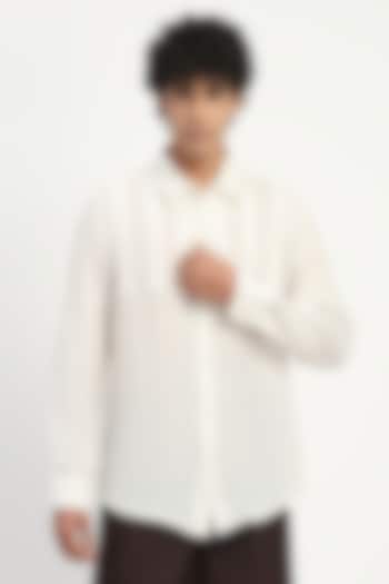 Ivory Linen Applique Party Wear Shirt by Abraham & Thakore Men at Pernia's Pop Up Shop