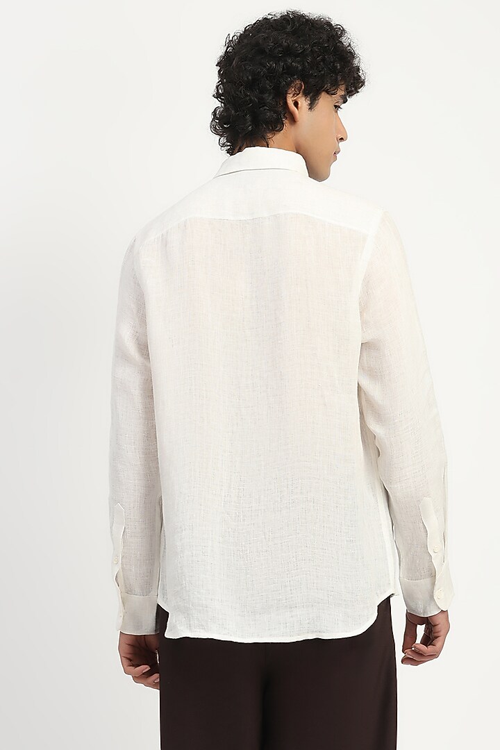 Ivory Linen Applique Party Wear Shirt by Abraham & Thakore Men at Pernia's Pop Up Shop