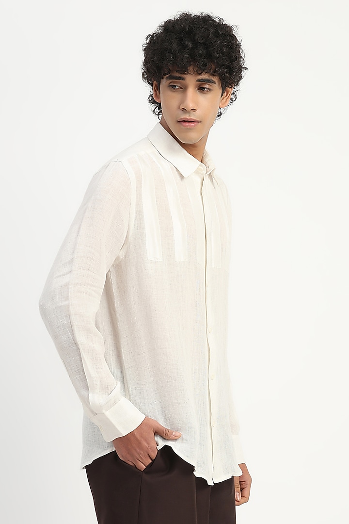 Ivory Linen Applique Party Wear Shirt by Abraham & Thakore Men at Pernia's Pop Up Shop