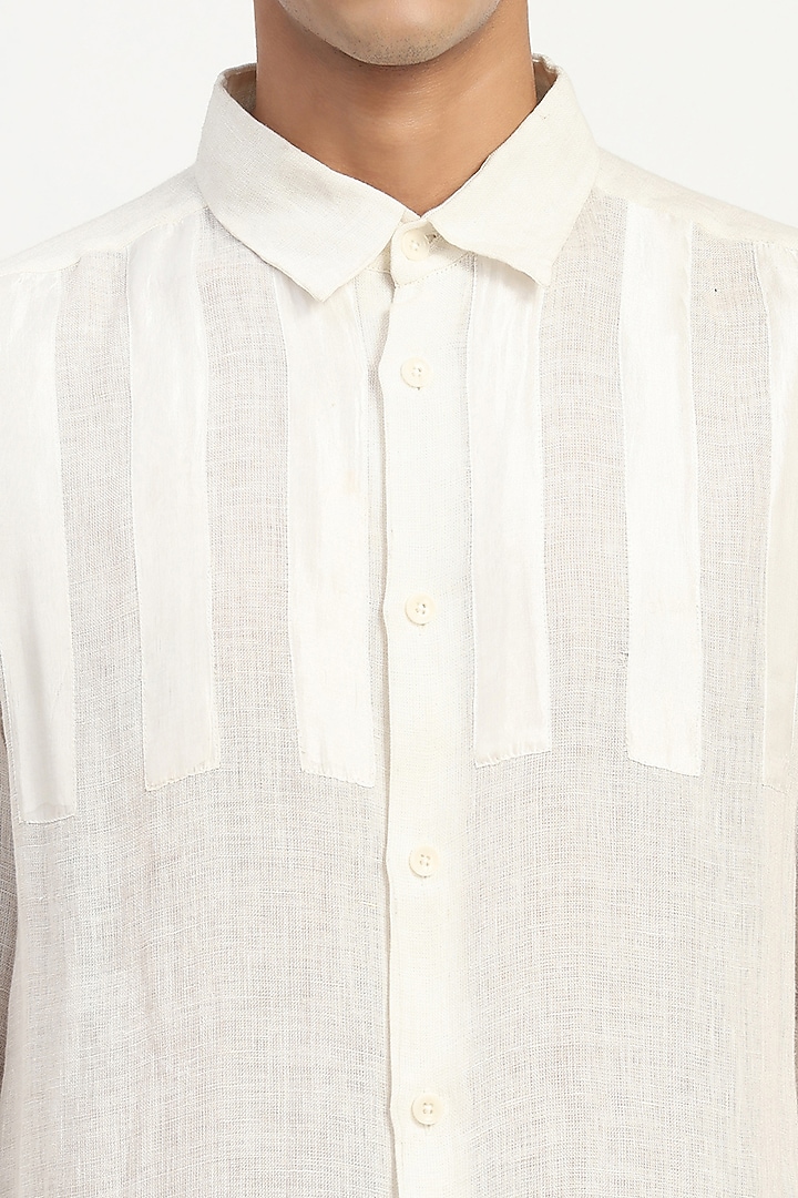 Ivory Linen Applique Party Wear Shirt by Abraham & Thakore Men at Pernia's Pop Up Shop