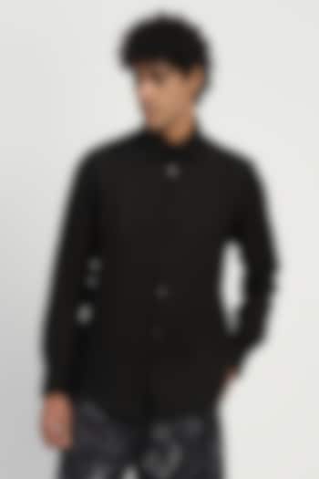 Black Linen Applique Party Wear Shirt by Abraham & Thakore Men at Pernia's Pop Up Shop