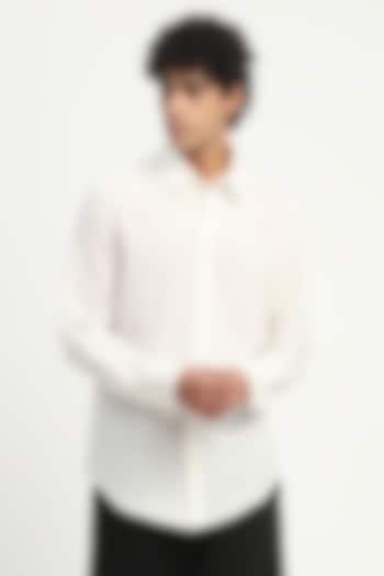 Ivory Linen Stab Embroidered Party Wear Shirt by Abraham & Thakore Men at Pernia's Pop Up Shop