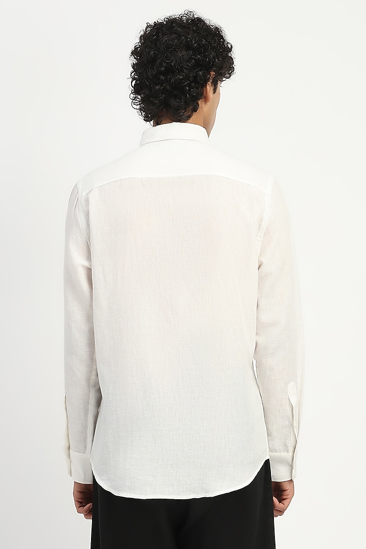 Ivory Linen Stab Embroidered Party Wear Shirt by Abraham & Thakore Men at Pernia's Pop Up Shop