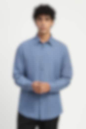 Blue Cotton Linen Aari Embroidered Party Wear Shirt by Abraham & Thakore at Pernia's Pop Up Shop