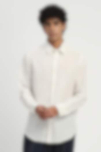 Ivory Cotton Linen Embroidered Party Wear Shirt by Abraham & Thakore at Pernia's Pop Up Shop