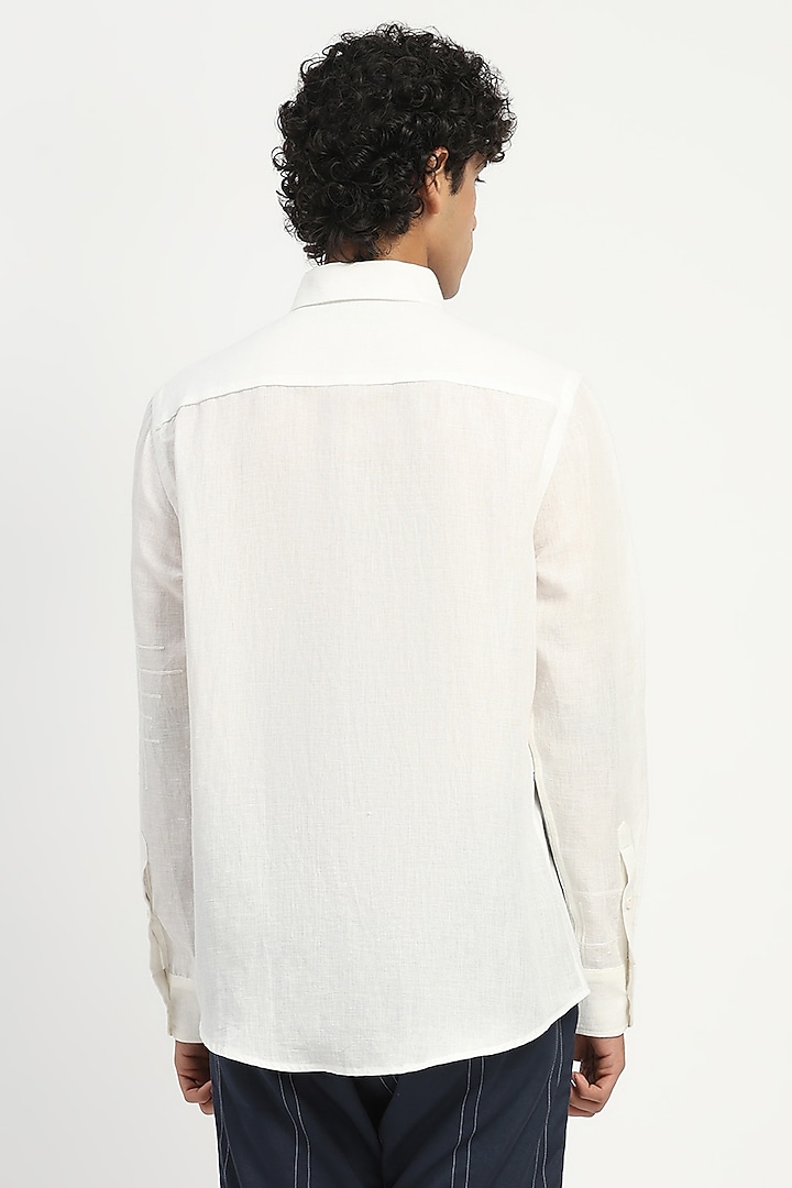 Ivory Cotton Linen Embroidered Party Wear Shirt by Abraham & Thakore Men at Pernia's Pop Up Shop