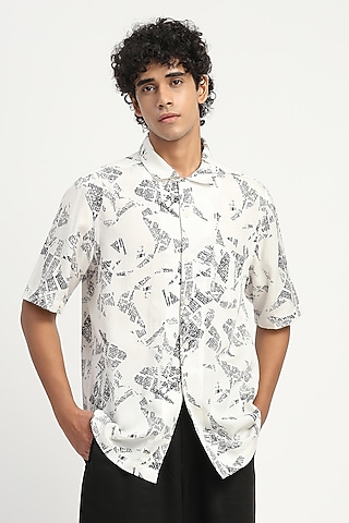 Ivory Tencel Flex Printed Shirt by Abraham & Thakore Men