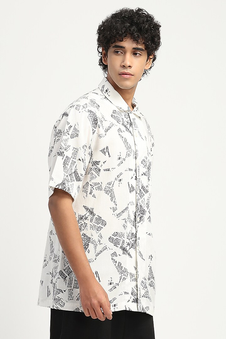 Ivory Tencel Flex Printed Party Wear Shirt by Abraham & Thakore Men at Pernia's Pop Up Shop