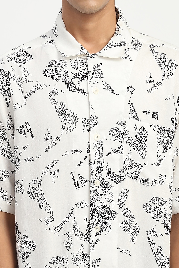 Ivory Tencel Flex Printed Party Wear Shirt by Abraham & Thakore Men at Pernia's Pop Up Shop