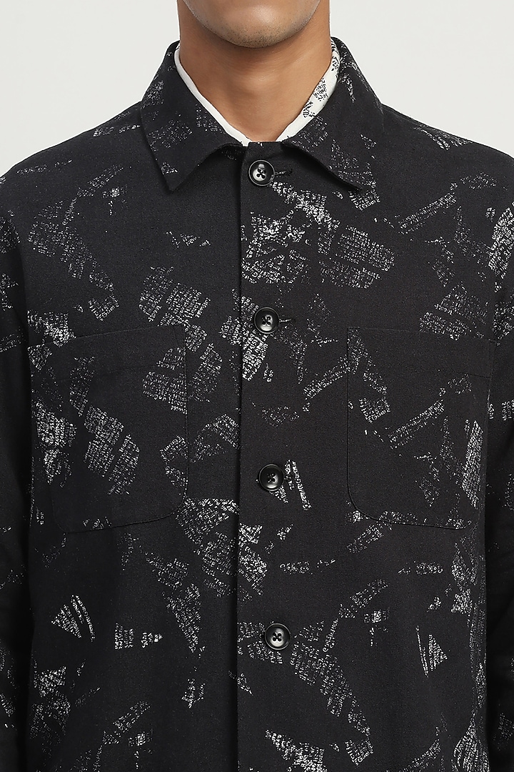 Black Cotton Printed Party Wear Shirt by Abraham & Thakore Men at Pernia's Pop Up Shop