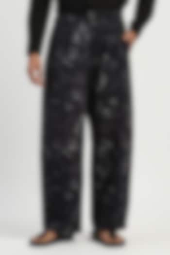 Black Cotton Printed Trousers by Abraham & Thakore Men at Pernia's Pop Up Shop