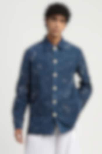 Blue Cotton Printed Party Wear Shirt by Abraham & Thakore at Pernia's Pop Up Shop