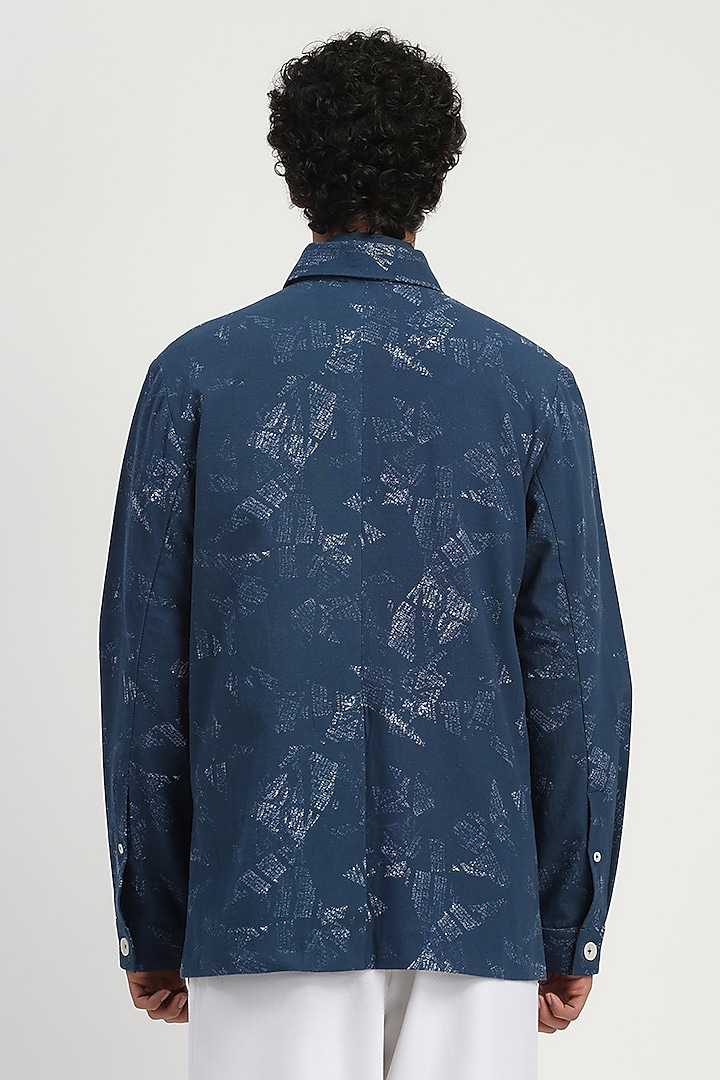 Blue Cotton Printed Party Wear Shirt by Abraham & Thakore Men at Pernia's Pop Up Shop