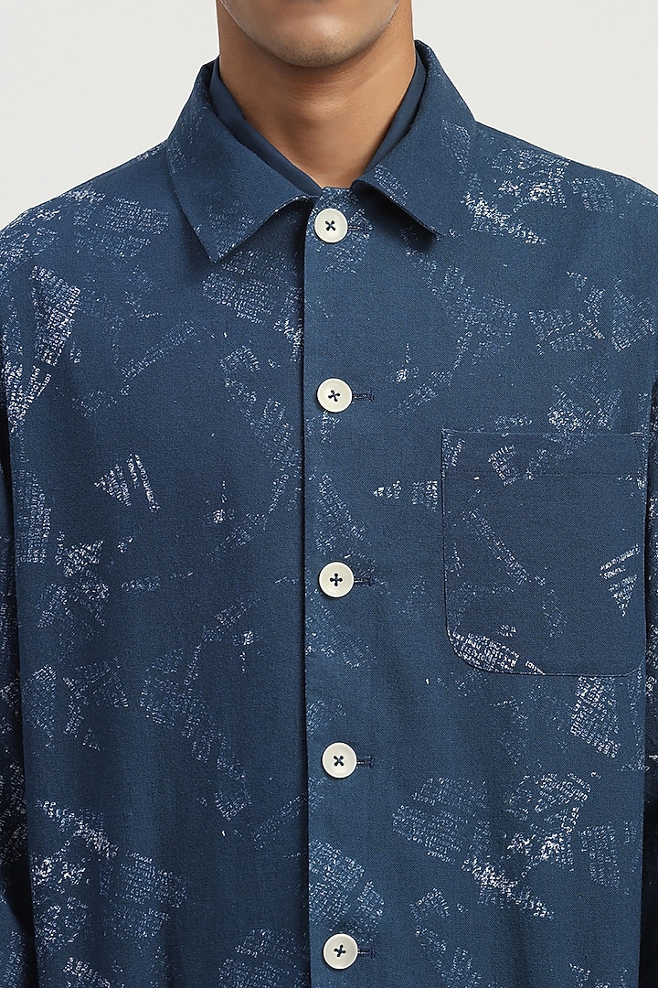 Blue Cotton Printed Party Wear Shirt by Abraham & Thakore Men at Pernia's Pop Up Shop