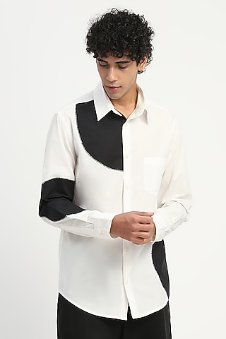 Ivory & Black Poplin Shirt by Abraham & Thakore Men