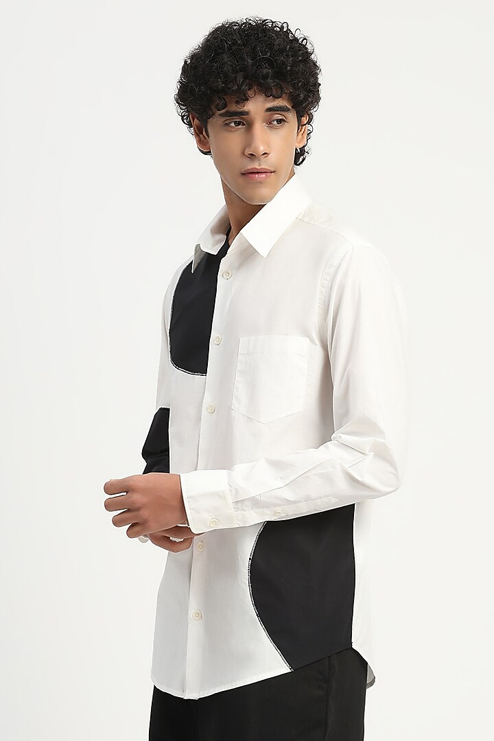Ivory & Black Poplin Party Wear Shirt by Abraham & Thakore Men at Pernia's Pop Up Shop