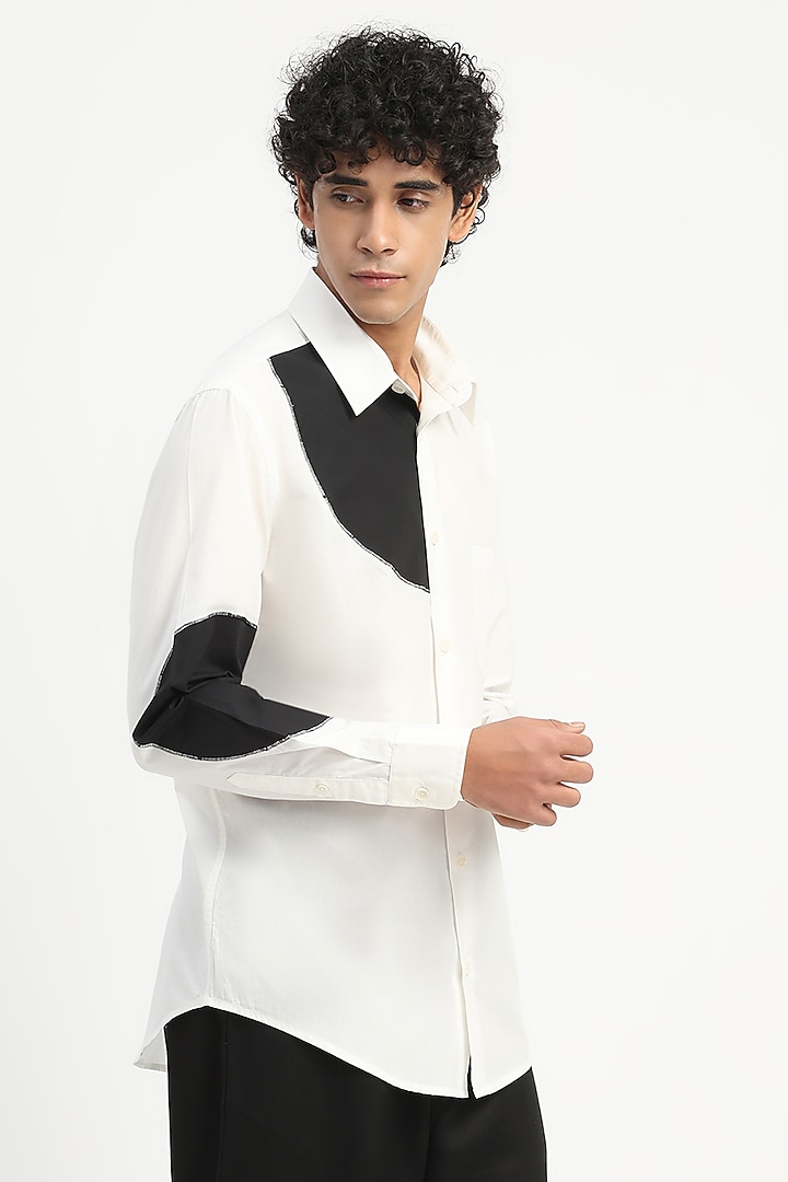 Ivory & Black Poplin Party Wear Shirt by Abraham & Thakore Men at Pernia's Pop Up Shop