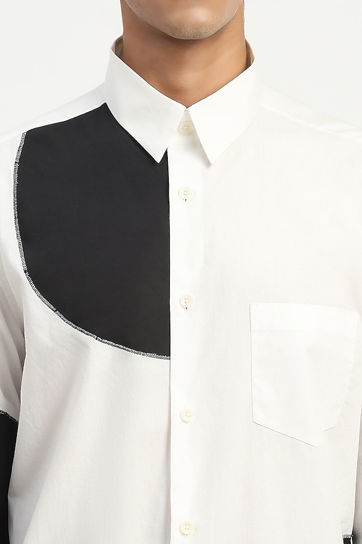 Ivory & Black Poplin Party Wear Shirt by Abraham & Thakore Men at Pernia's Pop Up Shop