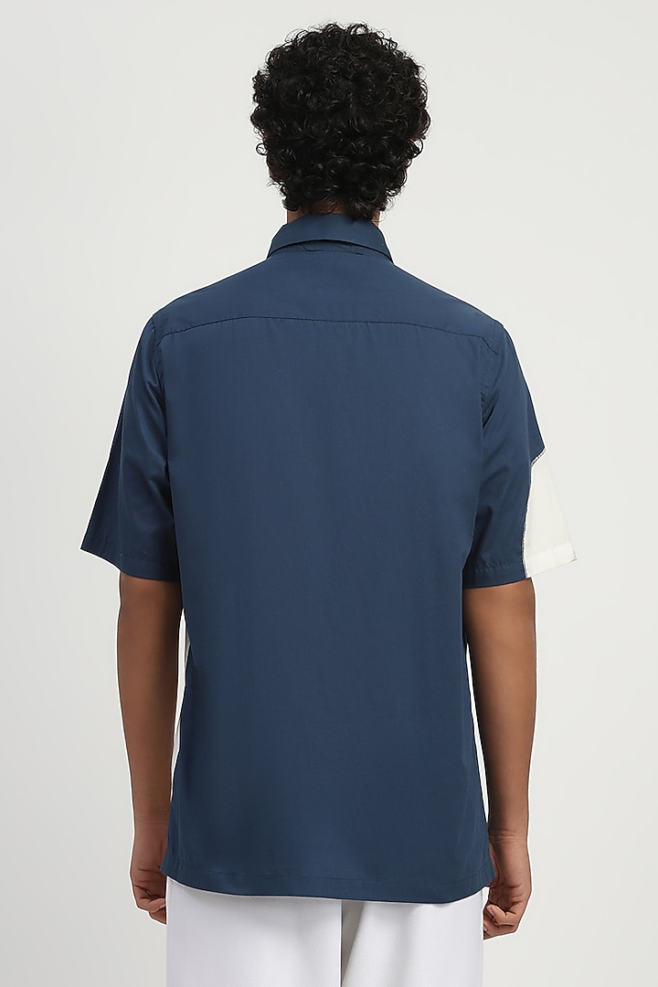 Indigo & Ivory Poplin Party Wear Shirt by Abraham & Thakore Men at Pernia's Pop Up Shop