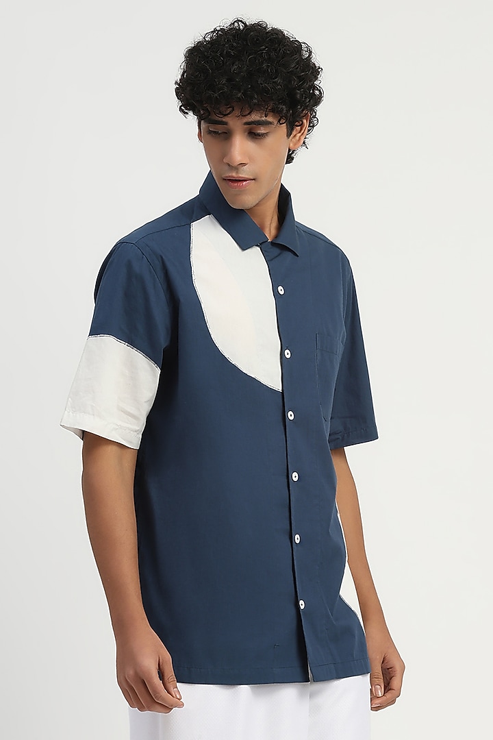 Indigo & Ivory Poplin Party Wear Shirt by Abraham & Thakore Men at Pernia's Pop Up Shop
