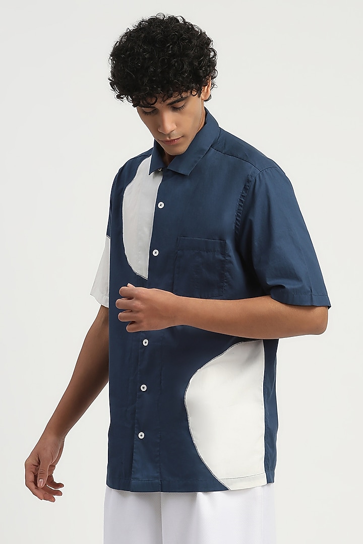 Indigo & Ivory Poplin Party Wear Shirt by Abraham & Thakore Men at Pernia's Pop Up Shop