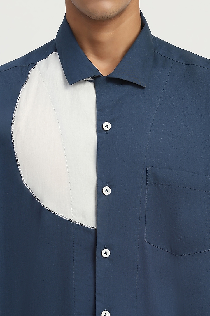 Indigo & Ivory Poplin Party Wear Shirt by Abraham & Thakore Men at Pernia's Pop Up Shop