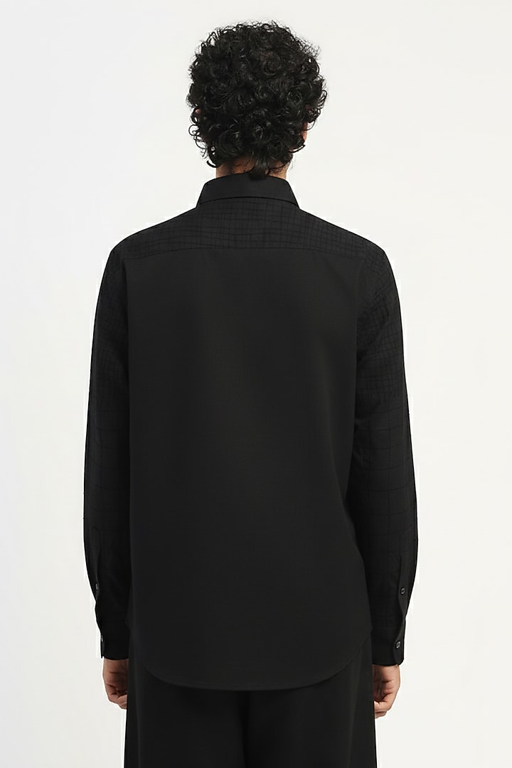 Black Cambric Checkered Party Wear Shirt by Abraham & Thakore Men at Pernia's Pop Up Shop