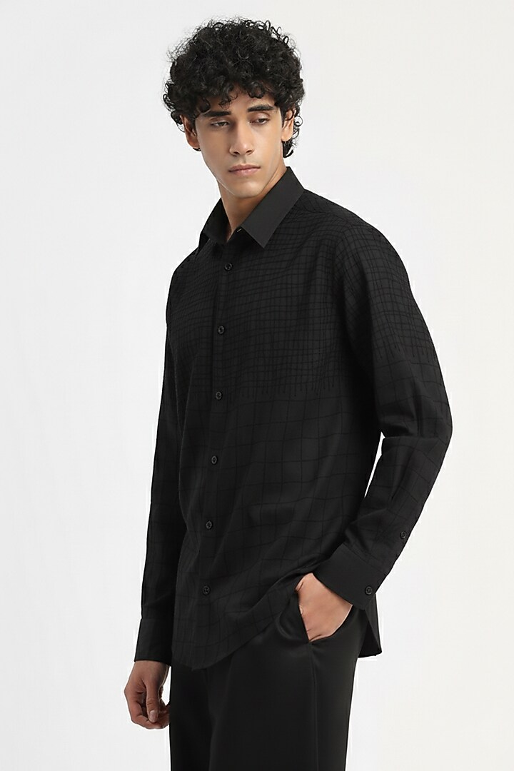 Black Cambric Checkered Party Wear Shirt by Abraham & Thakore Men at Pernia's Pop Up Shop
