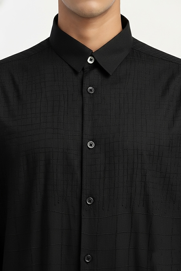 Black Cambric Checkered Party Wear Shirt by Abraham & Thakore Men at Pernia's Pop Up Shop