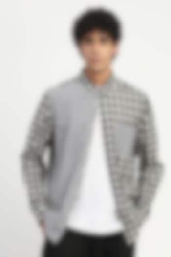 Black & Ivory Tencel Cotton Gingham Patchwork Party Wear Shirt by Abraham & Thakore at Pernia's Pop Up Shop