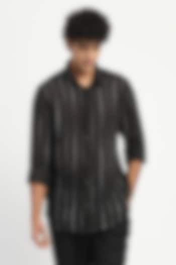 Black Pure Linen Party Wear Shirt by Abraham & Thakore at Pernia's Pop Up Shop