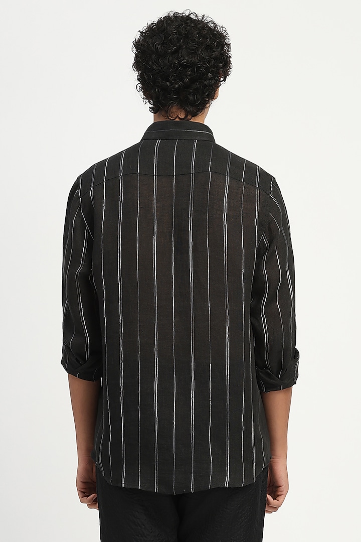 Black Pure Linen Party Wear Shirt by Abraham & Thakore Men at Pernia's Pop Up Shop