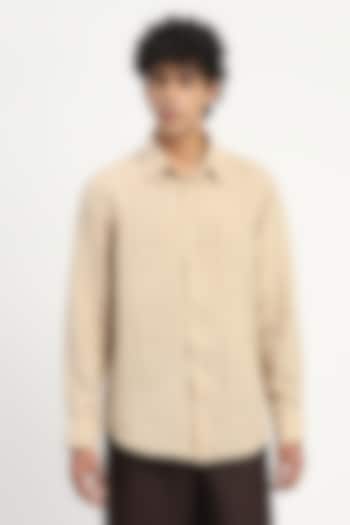Beige Pure Linen Party Wear Shirt by Abraham & Thakore Men at Pernia's Pop Up Shop