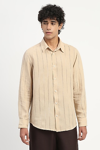 Beige Pure Linen Shirt by Abraham & Thakore Men
