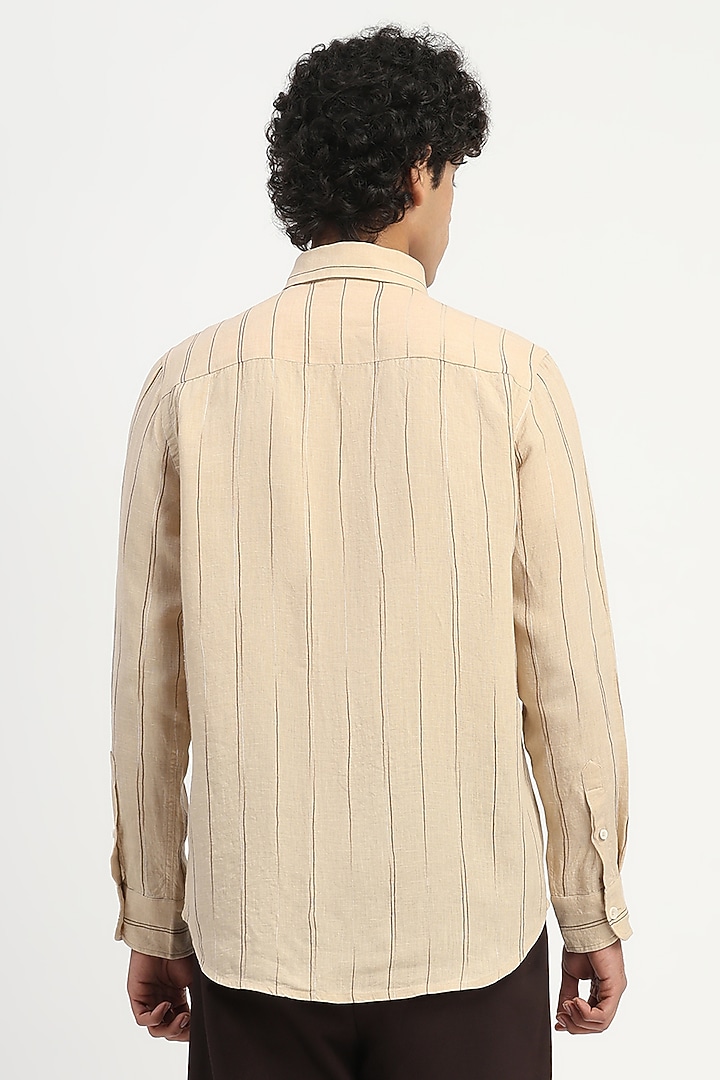 Beige Pure Linen Party Wear Shirt by Abraham & Thakore Men at Pernia's Pop Up Shop