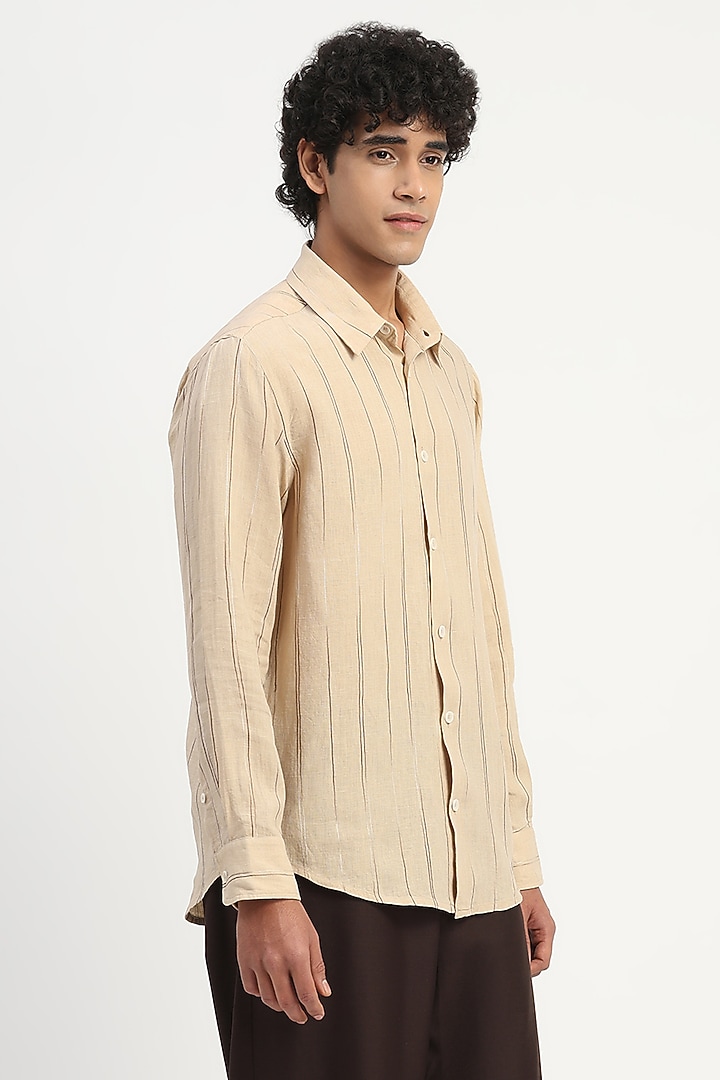 Beige Pure Linen Party Wear Shirt by Abraham & Thakore Men at Pernia's Pop Up Shop