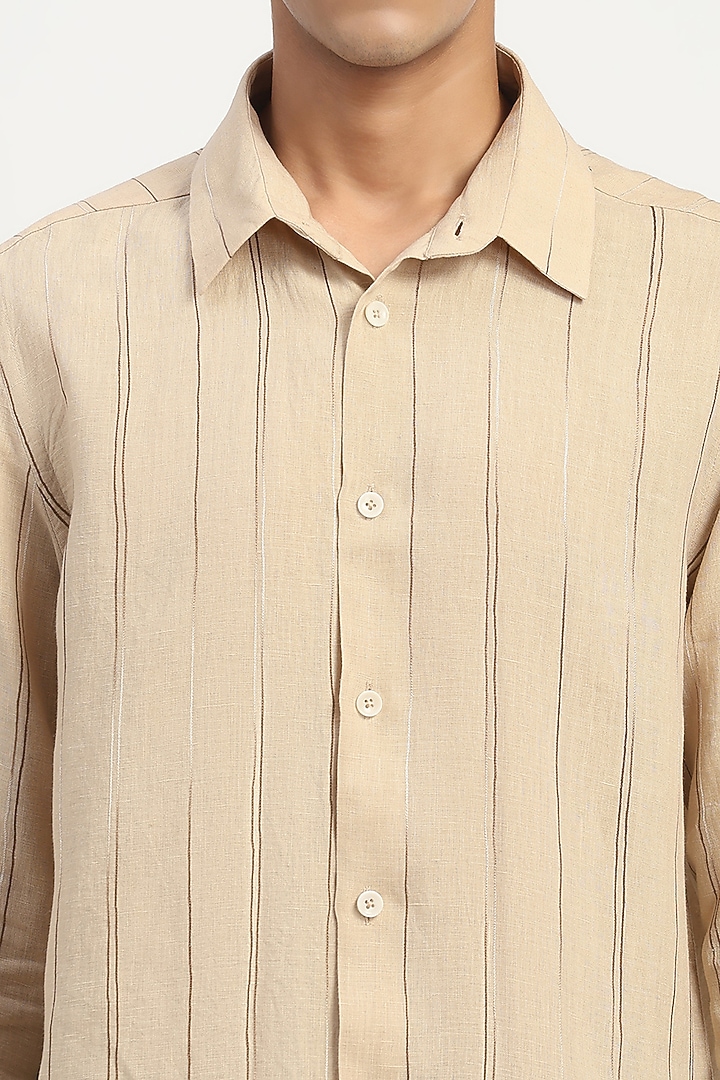 Beige Pure Linen Party Wear Shirt by Abraham & Thakore Men at Pernia's Pop Up Shop