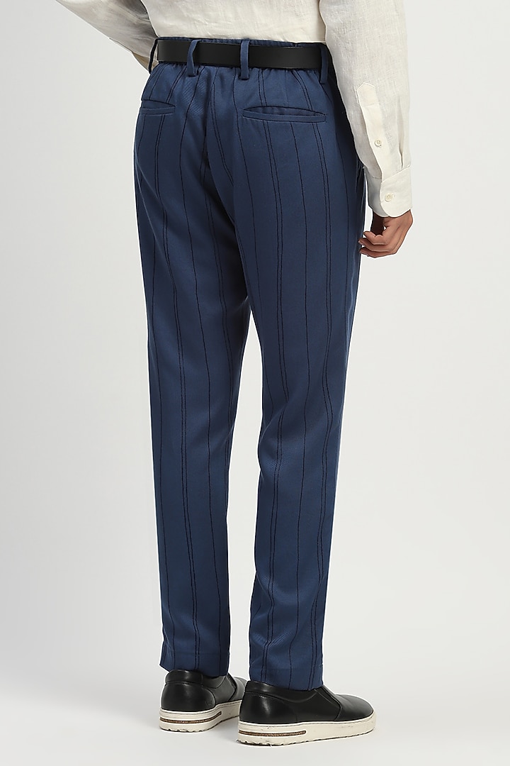 Indigo Tencel Cotton Tie-Dye Aari Yarn Trousers by Abraham & Thakore Men at Pernia's Pop Up Shop