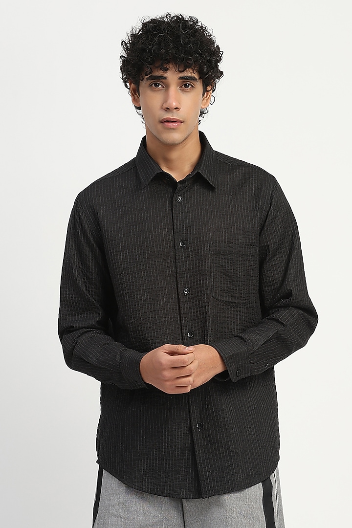 Black Cambric Party Wear Shirt by Abraham & Thakore at Pernia's Pop Up Shop