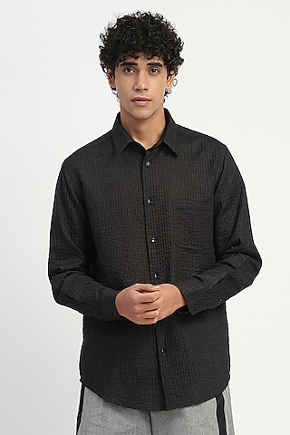 Black Cambric Shirt by Abraham & Thakore Men